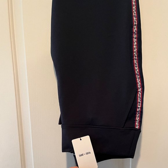 Saint and Sofia Pants - Saint + Sofia Black Victory Wide leg Tuxedo stripe cheetah pant Size: 14